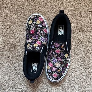 Vans Black Floral Slip-On Shoes
